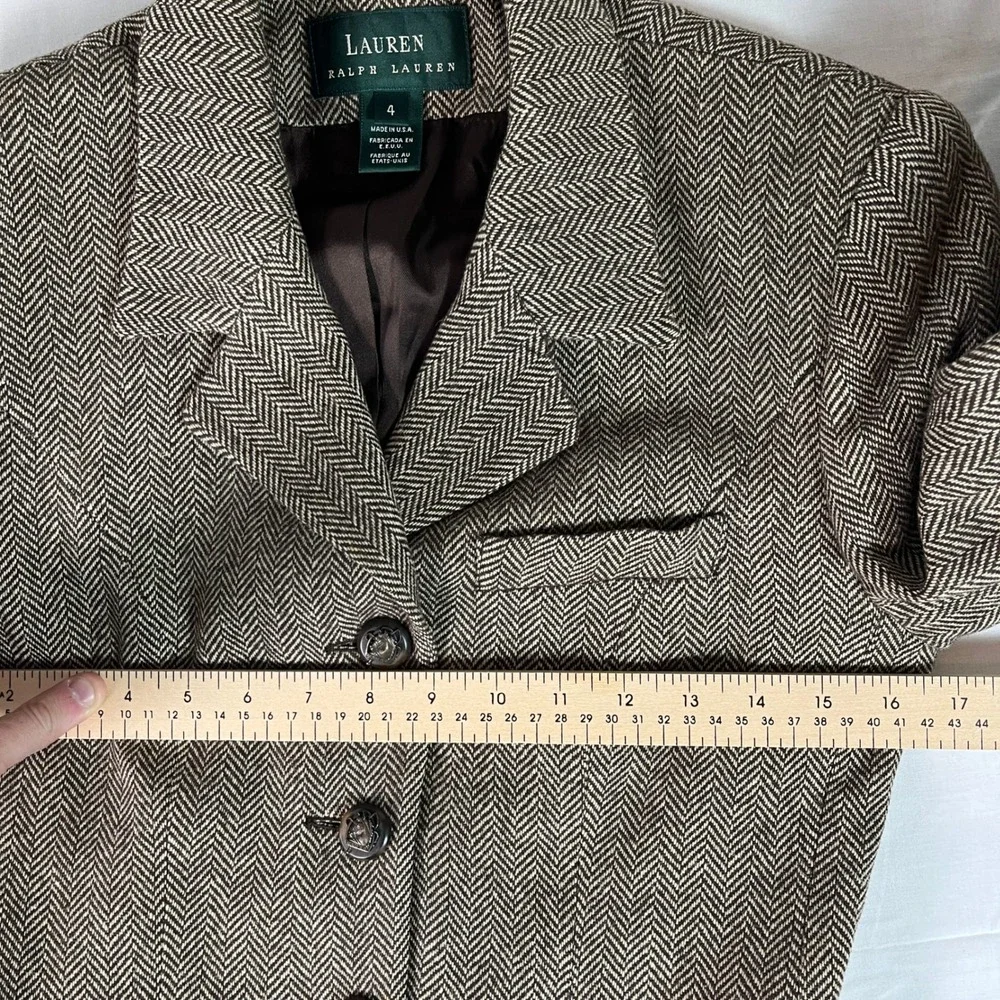 Lauren Ralph Lauren Blazer Women 4 Brown Good Herringbone Wool 4-Button USA Made